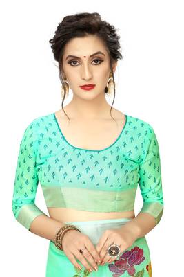 Sky Blue Woven Linen Saree With Blouse 2