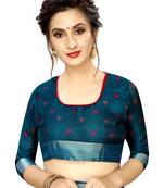 Teal Woven Linen Saree With Blouse