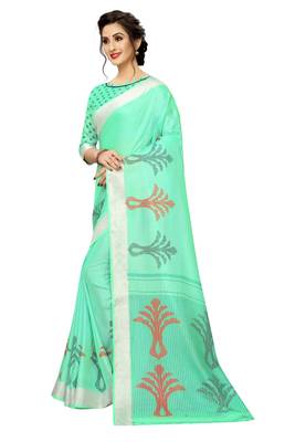 Green Woven Linen Saree With Blouse 2