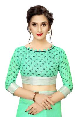 Green Woven Linen Saree With Blouse 3