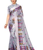 Grey Woven Linen Saree With Blouse