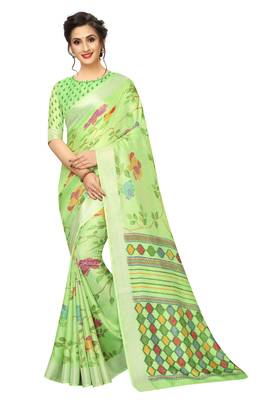 Green Woven Linen Saree With Blouse 1