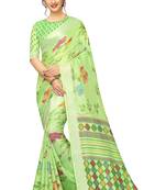 Green Woven Linen Saree With Blouse