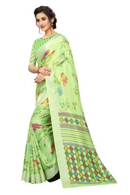 Green Woven Linen Saree With Blouse 2