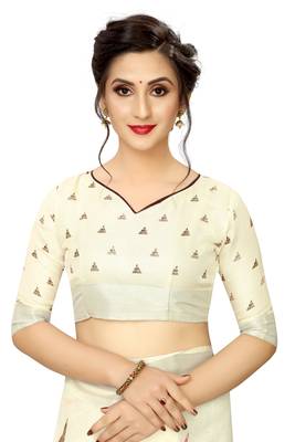 White Woven Linen Saree With Blouse 3