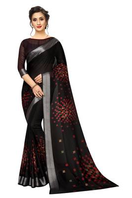Black Woven Linen Saree With Blouse 1