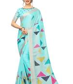 Sky Blue Woven Linen Saree With Blouse