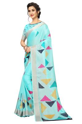 Sky Blue Woven Linen Saree With Blouse 2