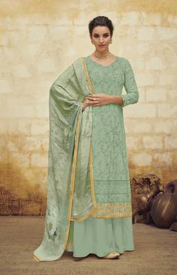 Light-green embroidered faux georgette salwar 1