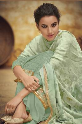 Light-green embroidered faux georgette salwar 2