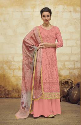 Pink embroidered faux georgette salwar 1