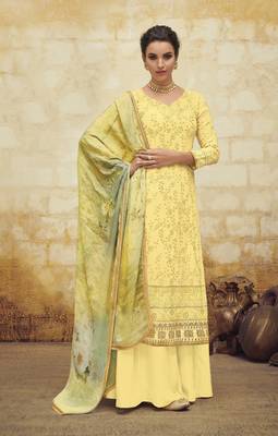 Yellow embroidered faux georgette salwar 1