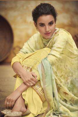 Yellow embroidered faux georgette salwar 2