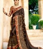 Brown embroidered lycra saree with blouse