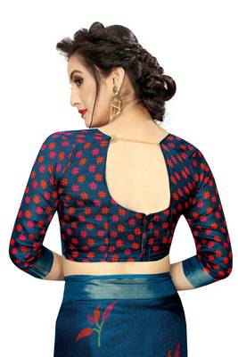 Navy Blue Woven Linen Saree With Blouse 4