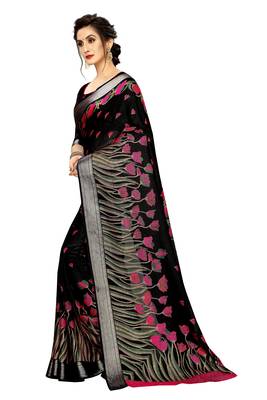 Black Woven Linen Saree With Blouse 4