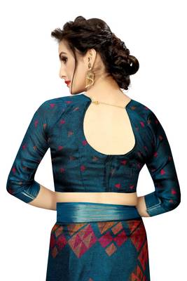 Teal Woven Linen Saree With Blouse 3