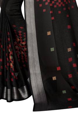 Black Woven Linen Saree With Blouse 4