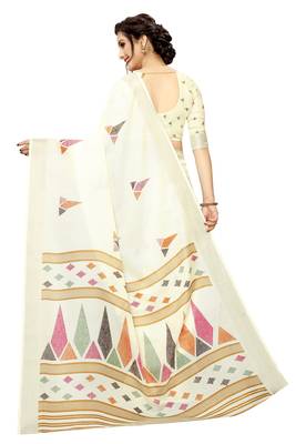 White Woven Linen Saree With Blouse 5