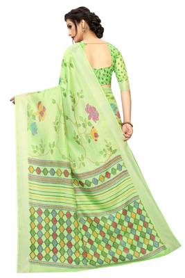 Green Woven Linen Saree With Blouse 4