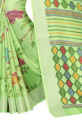 Green Woven Linen Saree With Blouse 5