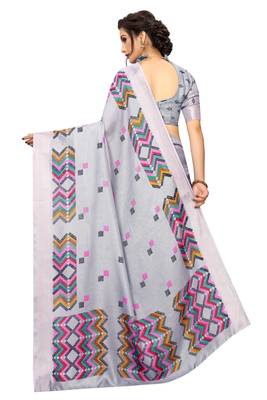 Grey Woven Linen Saree With Blouse 4