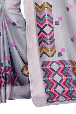 Grey Woven Linen Saree With Blouse 5