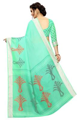 Green Woven Linen Saree With Blouse 4