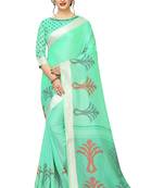 Green Woven Linen Saree With Blouse