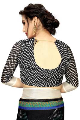 Black Woven Linen Saree With Blouse 4