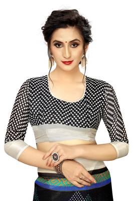 Black Woven Linen Saree With Blouse 5