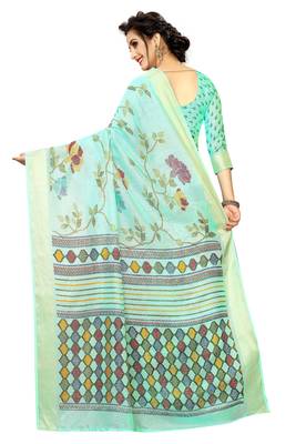 Sky Blue Woven Linen Saree With Blouse 4