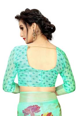 Sky Blue Woven Linen Saree With Blouse 5