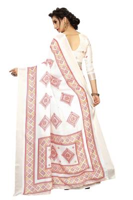 White Woven Linen Saree With Blouse 4