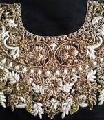 Heavy hand-embroidered un-stitched black dupion silk material blouse