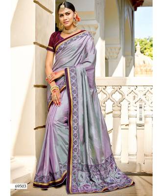 Purple Embroidered Cotton Silk Saree With Blouse 1