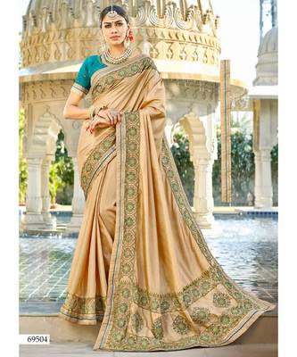 Beige Embroidered Cotton Silk Saree With Blouse 1