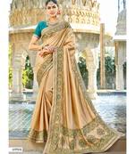 Beige Embroidered Cotton Silk Saree With Blouse
