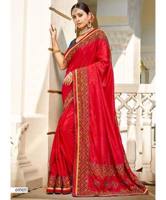 Red Embroidered Cotton Silk Saree With Blouse 1