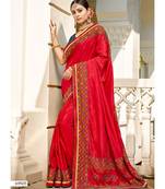 Red Embroidered Cotton Silk Saree With Blouse