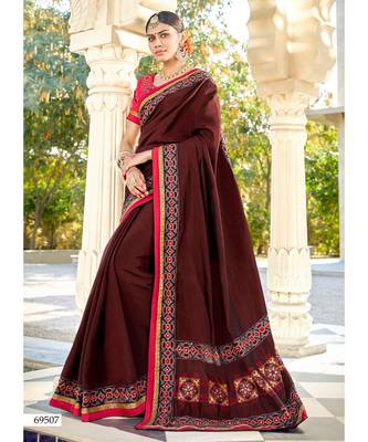 Maroon Embroidered Cotton Silk Saree With Blouse 1