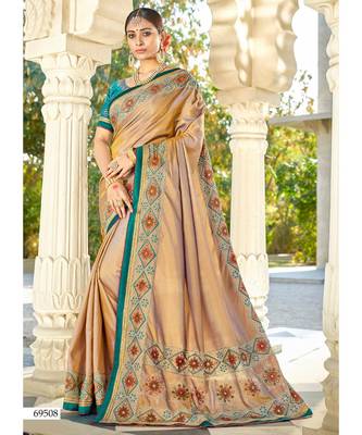 Beige Embroidered Cotton Silk Saree With Blouse 1