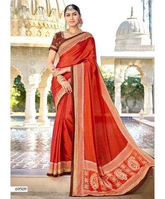 Orange Embroidered Cotton Silk Saree With Blouse 1