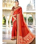 Orange Embroidered Cotton Silk Saree With Blouse