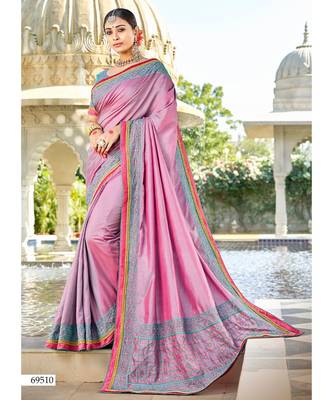 Pink Embroidered Cotton Silk Saree With Blouse 1