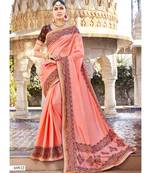 Peach Embroidered Cotton Silk Saree With Blouse