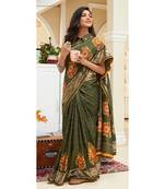 Green Printed Cotton Silk Saree With Blouse