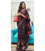 Blue Printed Cotton Silk Saree With Blouse