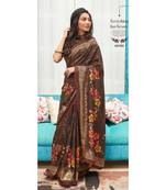 Brown Printed Cotton Silk Saree With Blouse