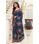 Blue Printed Cotton Silk Saree With Blouse